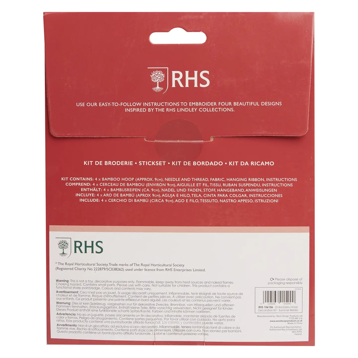 RHS Embroidery Kit, Summer Berries (pack of 4)