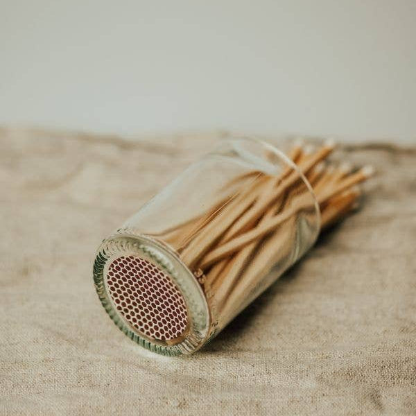 Olive Glass Pot with Long Matches