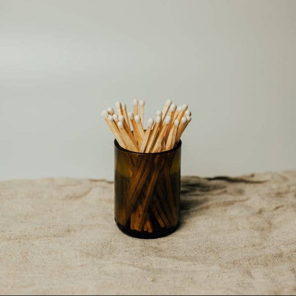 Olive Glass Pot with Long Matches