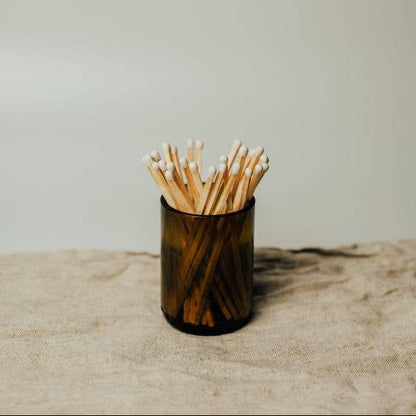 Olive Glass Pot with Long Matches