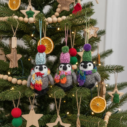 Decoration Frosty Penguins with Colourful Hats